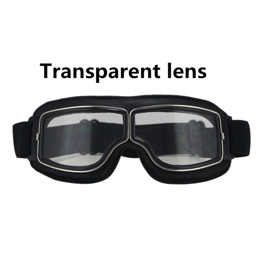 Latest Vintage Leather Motorcycle Goggles Collapsible Goggles Vintage Motorcycle Glasses Jet Pilot 4 Color Sunglasses: Clear lens