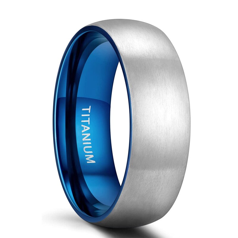 Anillo de titanio Somen para hombre, acabado mate, negro/azul en el interior, Anillo de compromiso clásico, joyería Unisex, alianzas de boda para hombre y mujer: 9.5 / Azul