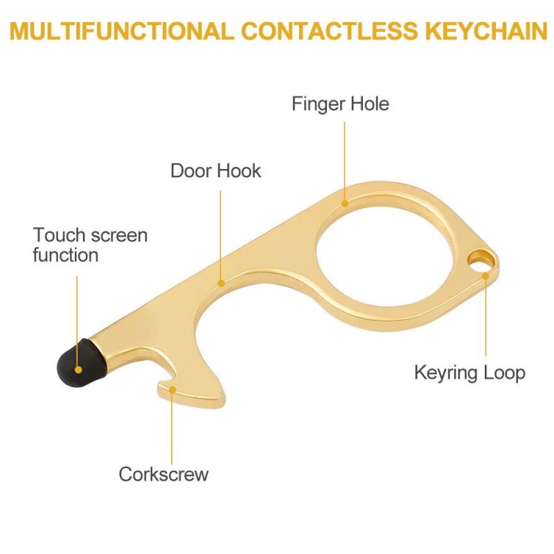 Beer Trigger Touch Screen Key Chain Anti Contact Door Opener No Touch Key Non-contact Open Door Handle Elevator Tool Keychain
