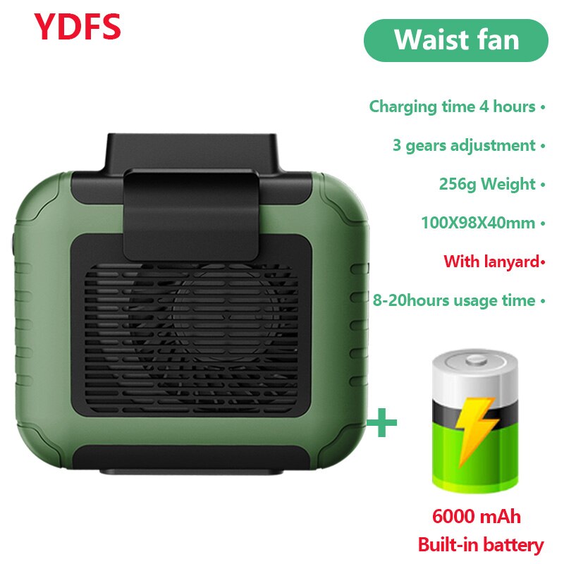 Mini Portable Fan Waist Clip Fan USB Rechargeable Air Conditioner 6000Mah for Outdoor Working Camping Fishing Leafless fans: 02