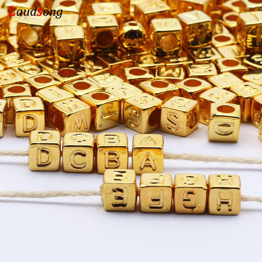 Gold Mixed Letter Acrylic Beads 6x6mm Square Loose Alphabet Beads For Jewelry Making Handmade Diy Bracelet Necklace Accessories
