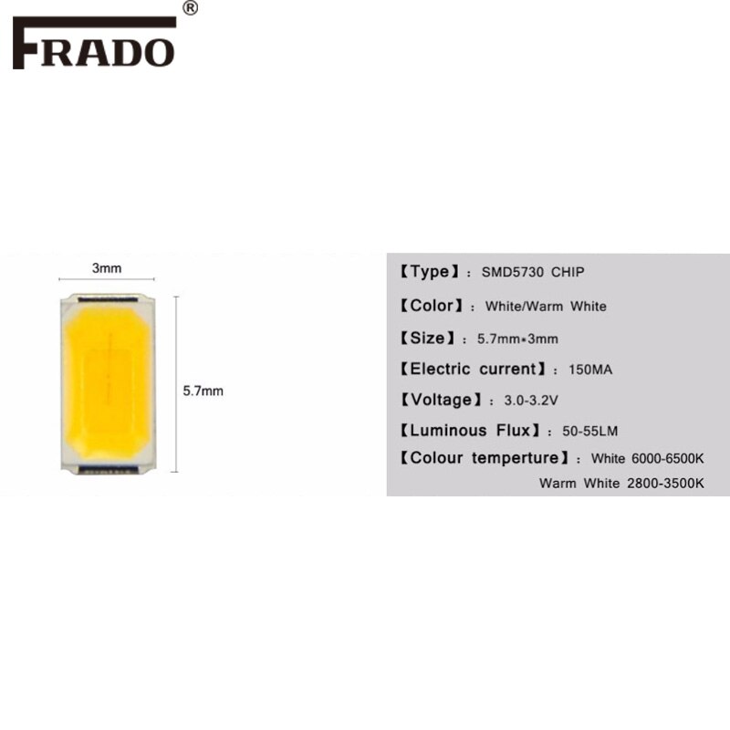 10x SMD LED 5730 Kaltweiß 6000K – 0,5W, 55 Lumen, 120° – Für DIY, Reparatur & LED-Streifen (elpohl®)
