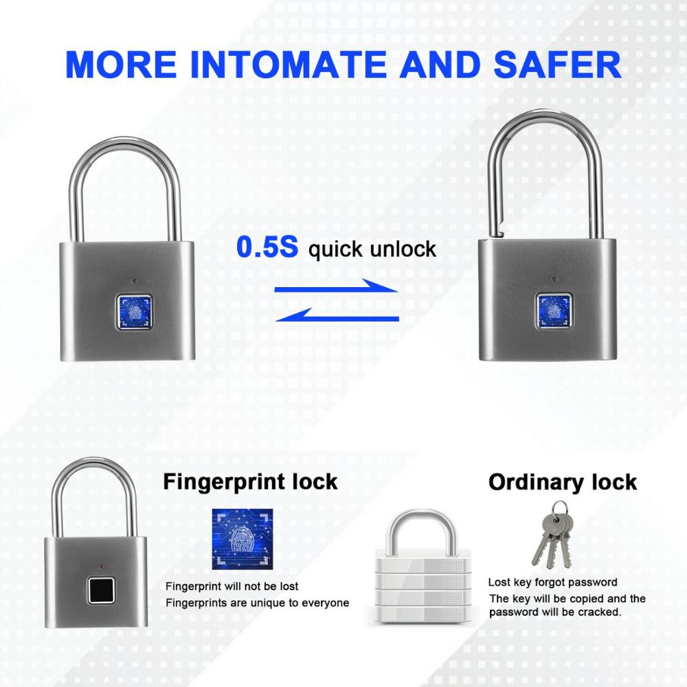 Portable Keyless USB Rechargeable Door Lock Fingerprint Smart Padlock Smart Security Lock Fingerprint Padlock for Cabinet Box