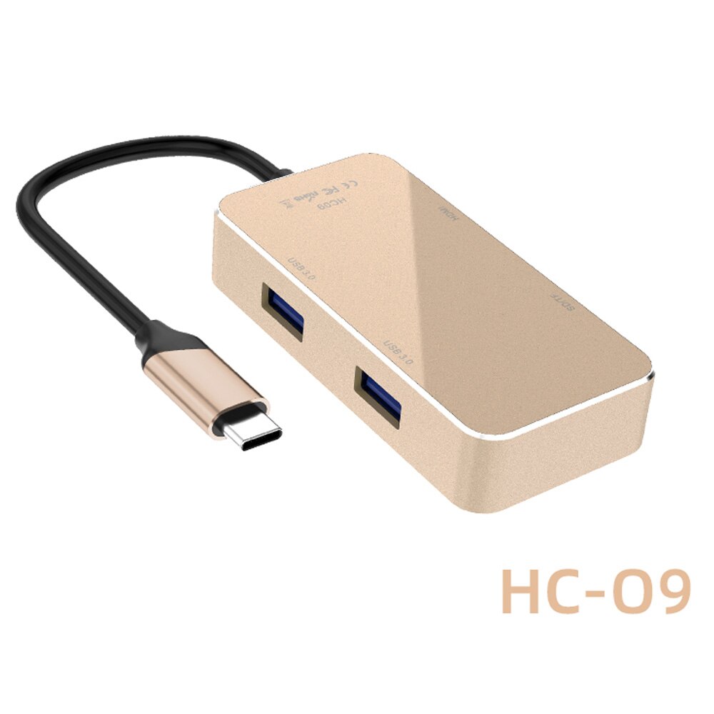 5in1 usb tipo c hub adaptador para huawei p30 20 samsung nota 8 9 s12 macbook ethernet, portas usb 3.0, leitor tf sd, pd carregamento rápido: HC09 Gold