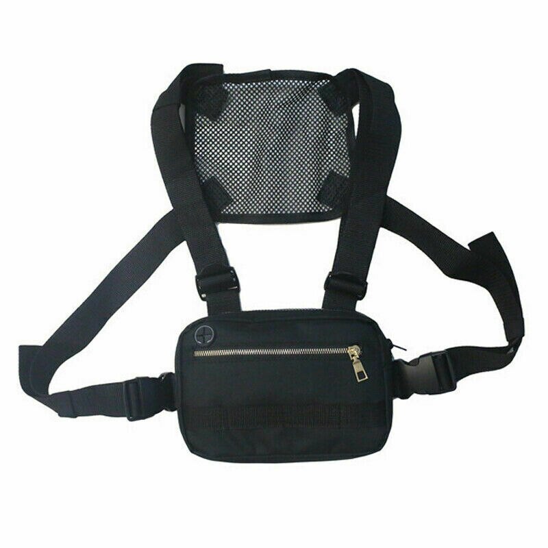 Unissex moda feminina tático arnês peito rig saco hiphop streetwear náilon frente fanny pacote ajustável: Black