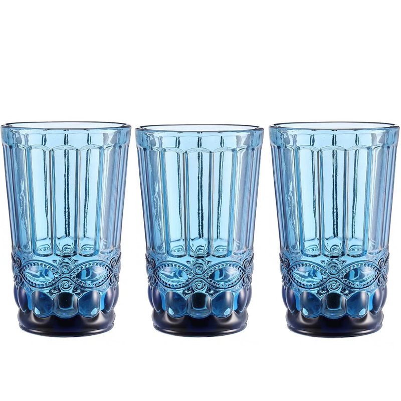 Vasos para beber, copas para jugos, Whisky, Bar, hogar, boda, 350ml, leche, café, en relieve, vasos de vidrio para bebidas, 3 unids/lote: Azul