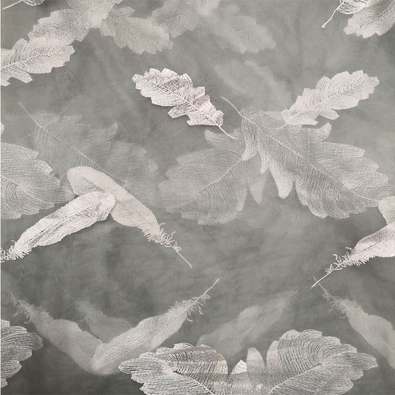 Tylli pehmeä kirjailtu iso höyhen pitsi verkkokangas vaatetus mekko kirjonta vaatekangas harsokangas