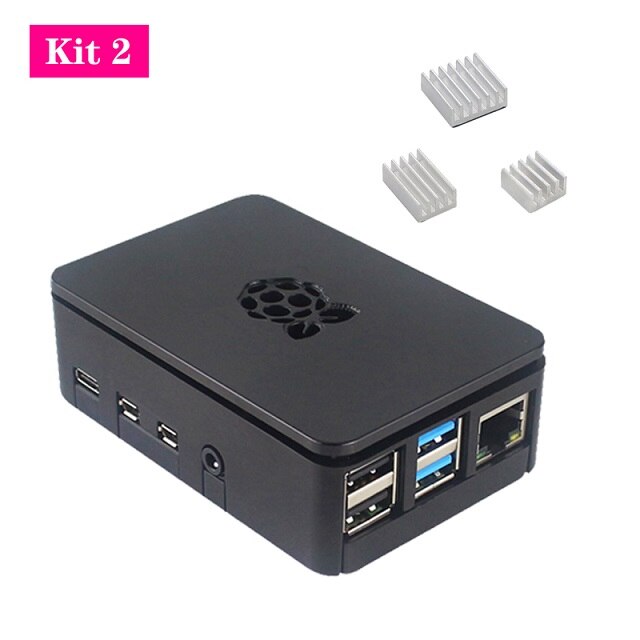 Raspberry Pi 4 Model B Case Black ABS Case Plastic Doos Behuizing met Aluminium Koellichaam Voeding voor Raspberry pi 4 4B: Kit 2