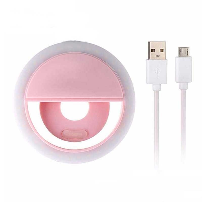 Anneau lumineux LED avec chargeur USB, lampe annulaire universelle pour téléphone portable, objectif de Selfie, Clip pour iPhone Flash, nouveauté: pink