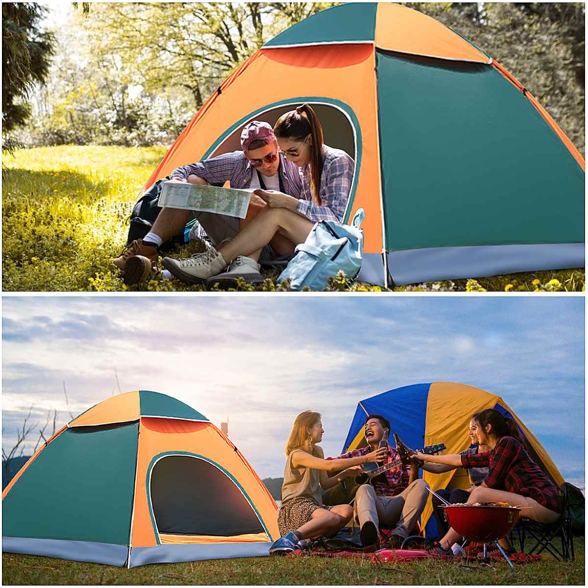 Outdoor Camping Tent Draagbare Volautomatische Dubbele Deur Strand Reizen Wandelen Zonnescherm Waterdicht Onderdak Voor 2-3 Mensen