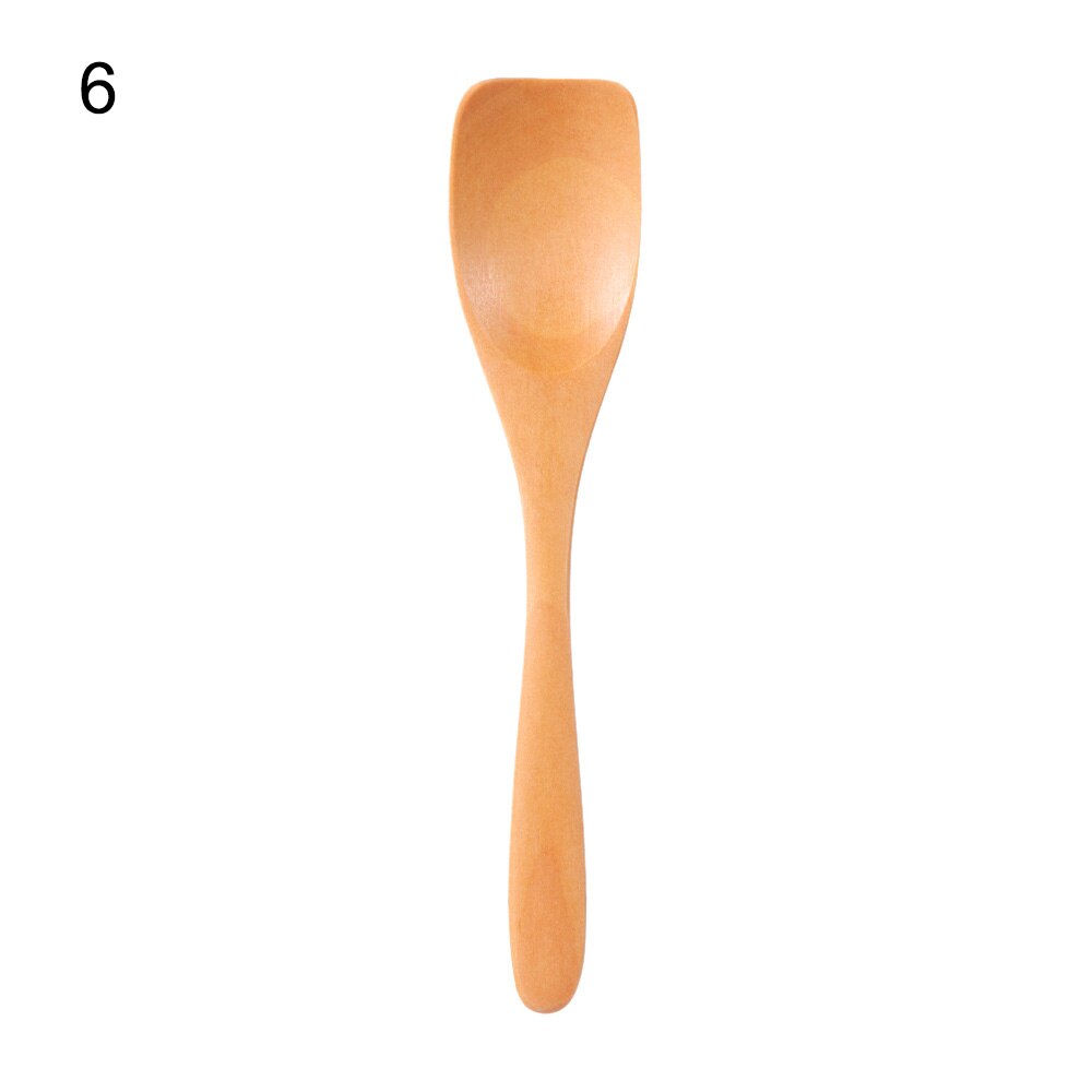 6 tipos de colheres de madeira tradicional grande colher de mão longa colher de crianças colher de sopa de arroz de madeira sobremesa colher cofre chá misturando utensílios de mesa: type6