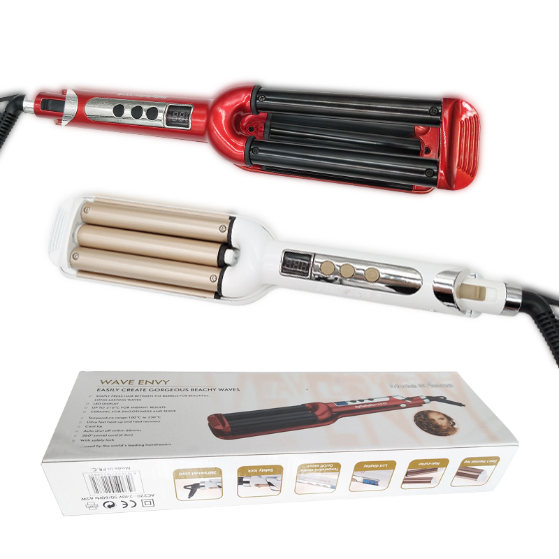 Drie Kip Rolls Lcd Keramische Haar Krultang Krultang Triple Krultang Deep Wave Curler Haar Waver Styling Tools