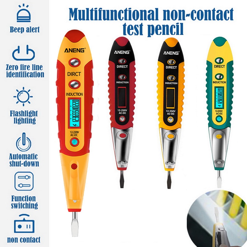 AC DC 12-250V Digital Test Pencil Non-contact Electric Tester Intelligent Induction Circuit Detection Electrician Tools
