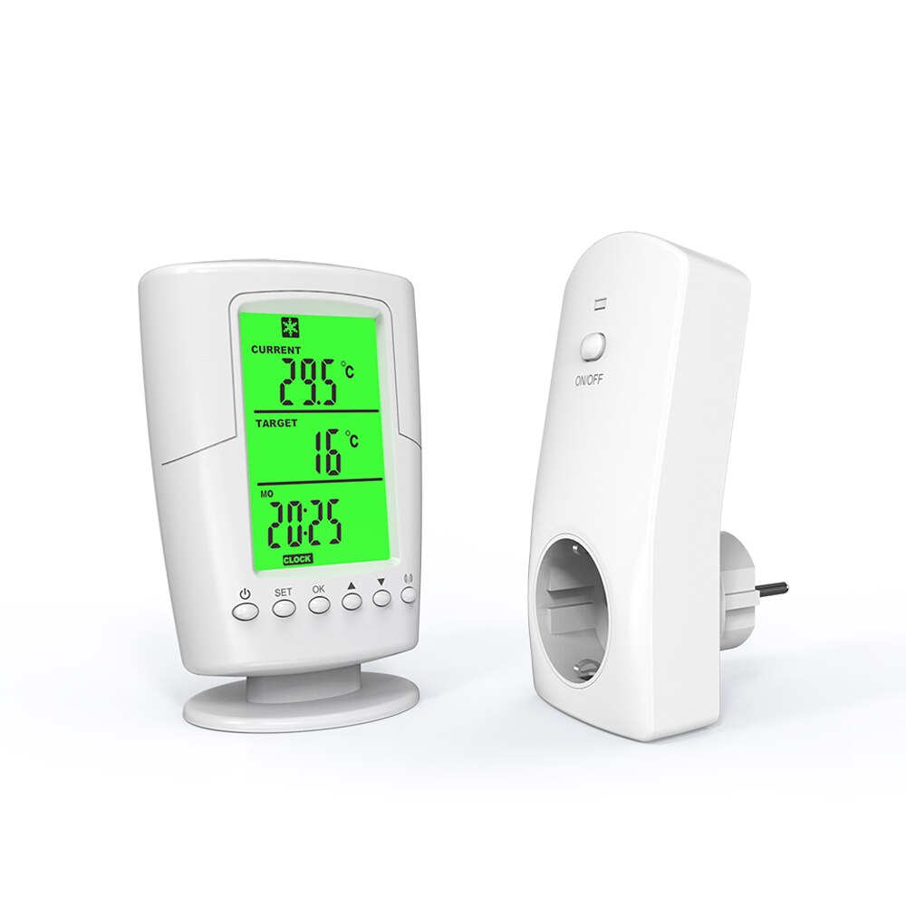 Termostato remoto inalámbrico programable inteligente + enchufe, Programa de refrigeración y calefacción, controlador de temperatura: EU Plug