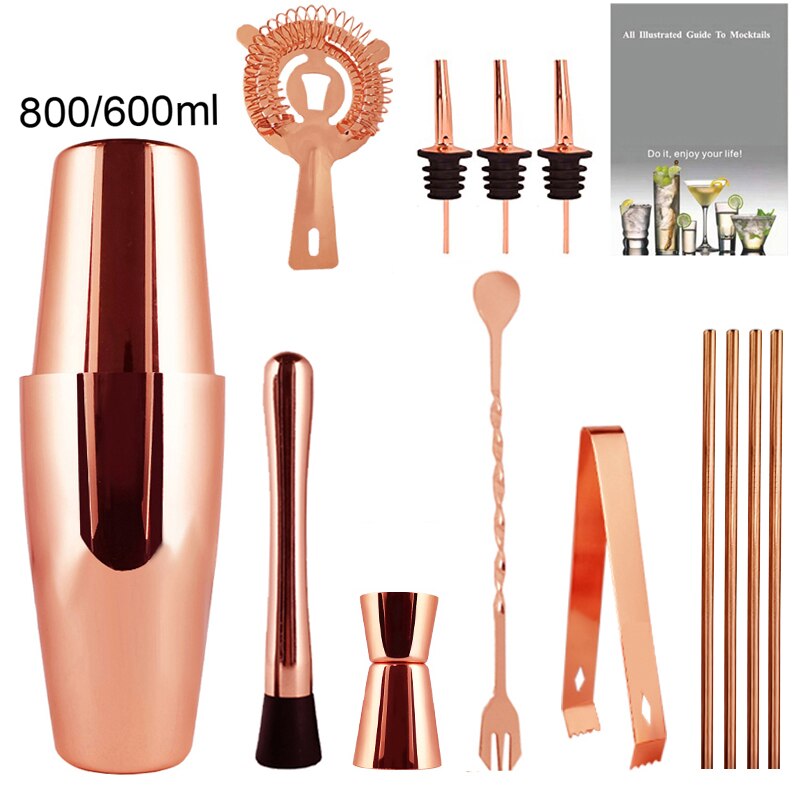 3-12Pcs/set Barware Set Stainless Boston Cocktail Shaker Set Bartender Kit Shakers Bar Tools Wine Accessories: RG 800 600ML Set12
