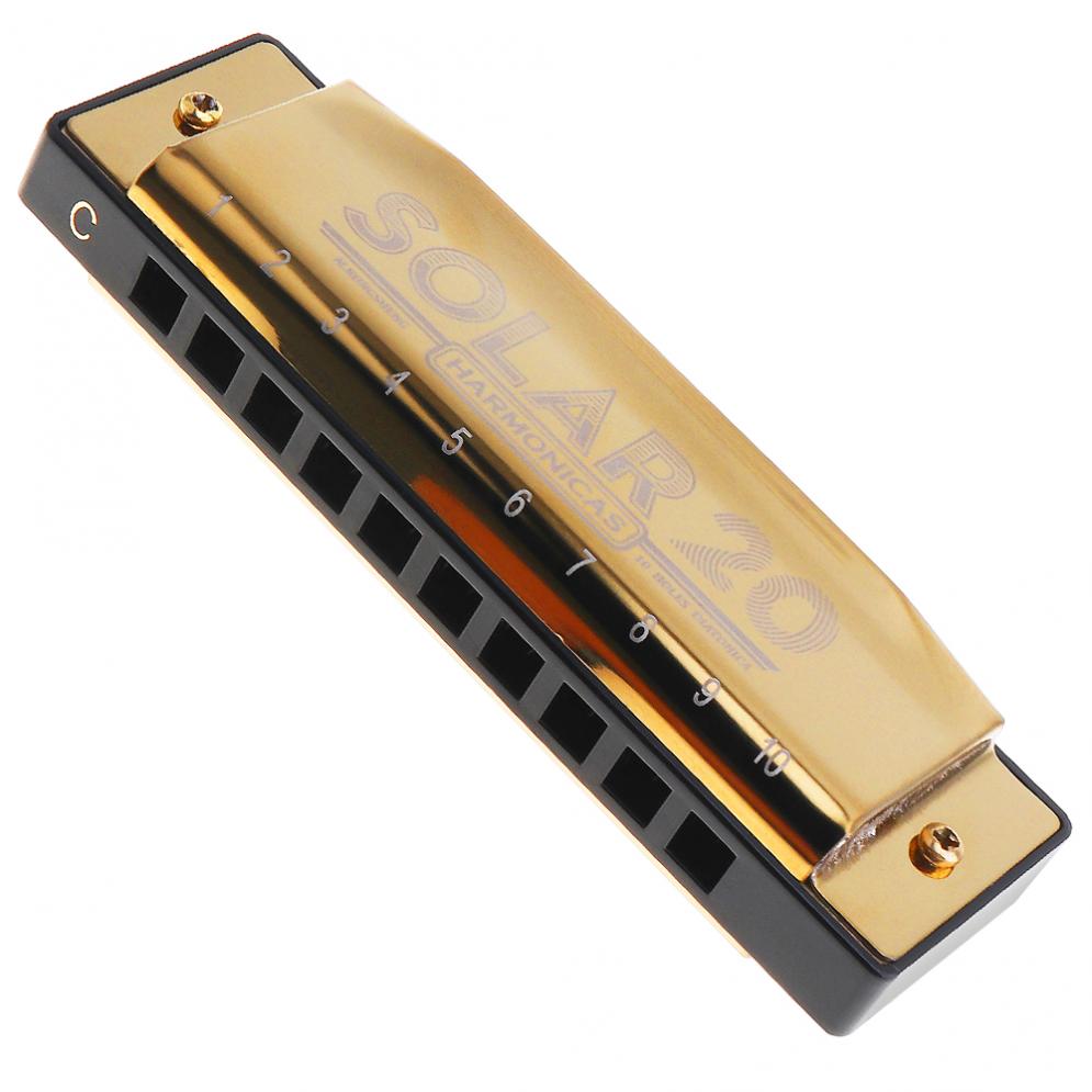 10 Holes Gold Diatonic Harmonica Blues Harp Mouth Organ Key of Reed Musical Instrument Stainless Steel for Beginner