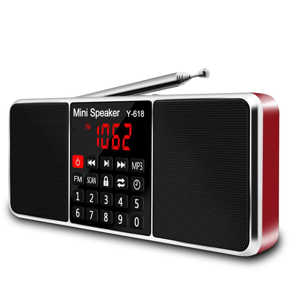 Lefon Portable Mini FM Radio Receiver Speaker MP3 Player Support TF Card USB Drive LED Screen Display Time Shutdown Dab Radios: Red