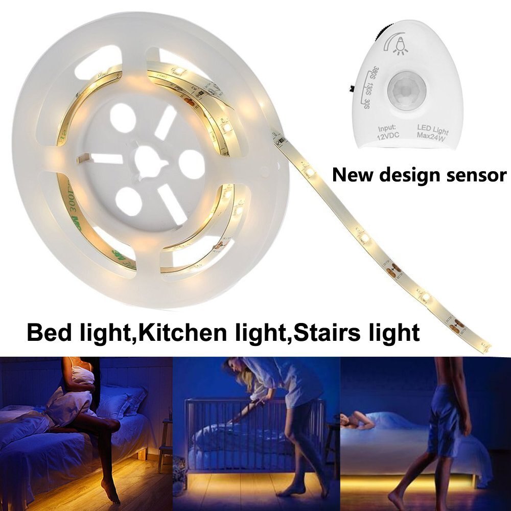 Dimmable Motion Sensor Night Activated Bed Light Waterproof IP6 LED Strip with Automatic Shut Off Timer Bedroom Cabinet Light