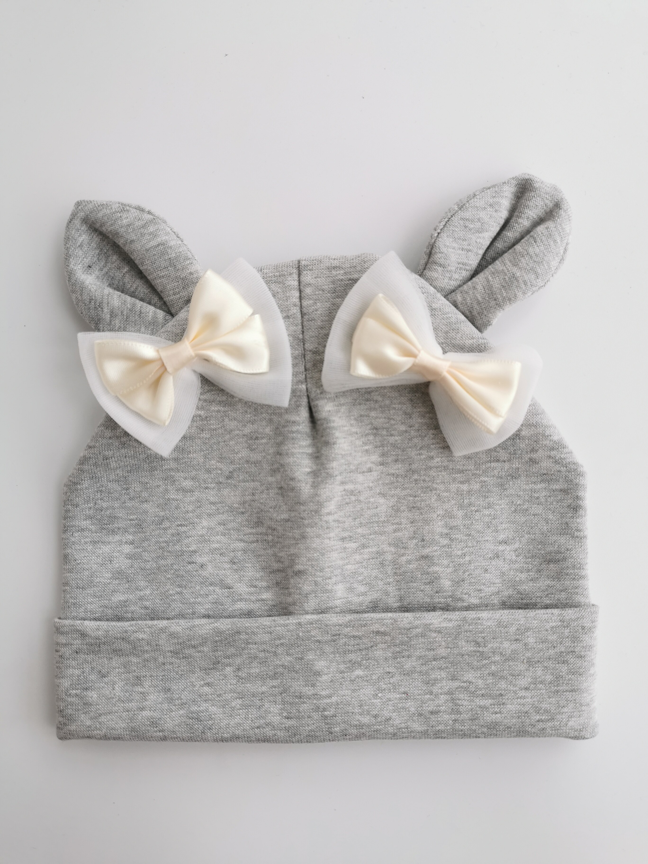 Babymutsje met konijnenoren, katoenen muts met oren, vlinderknoop, melamine strik, meisjesgebreide muts voor meisjes, kinderen