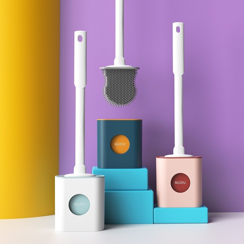 Toilet Brushes Long Handled Toilet Cleaning Brush Silicone Wc Flat Head Flexible Soft Bristles Brush Bathroom Accessories