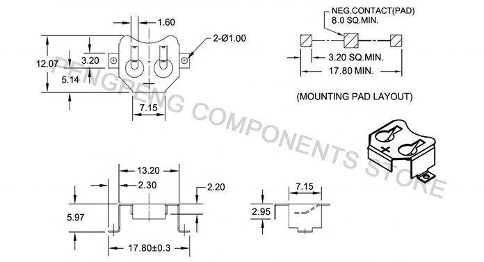 100 stks/partij SMT Knoopcel LR44 SR44 Batterij Houder, LR44 SR44 Batterij Retainer