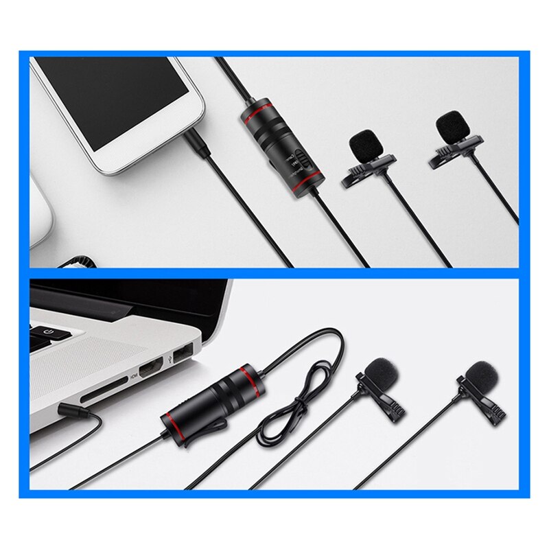 Lavalier Microphone Camera Microphone Dual Mic Head Lapel Mic for Phone Computer DV DSLR Recording Pen