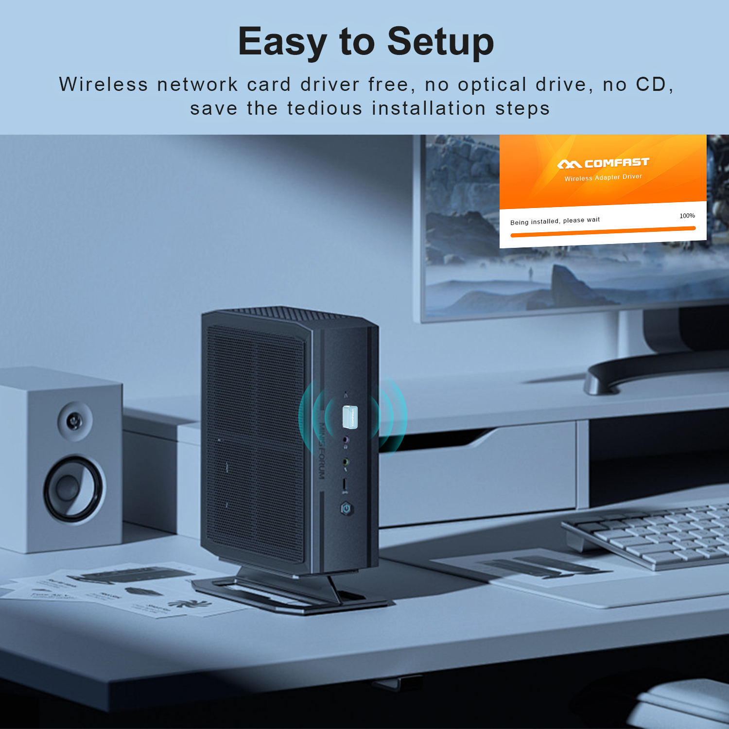 Comfast Wifi 6 USB-Adapter 2,4 GHz WiFi 4 Mini-Adaptador-Treiber kostenlos 150 m 300 m 600 m Wi-Fi-Schreibtisch-Laptop-WLAN-Dongle-Empfänger