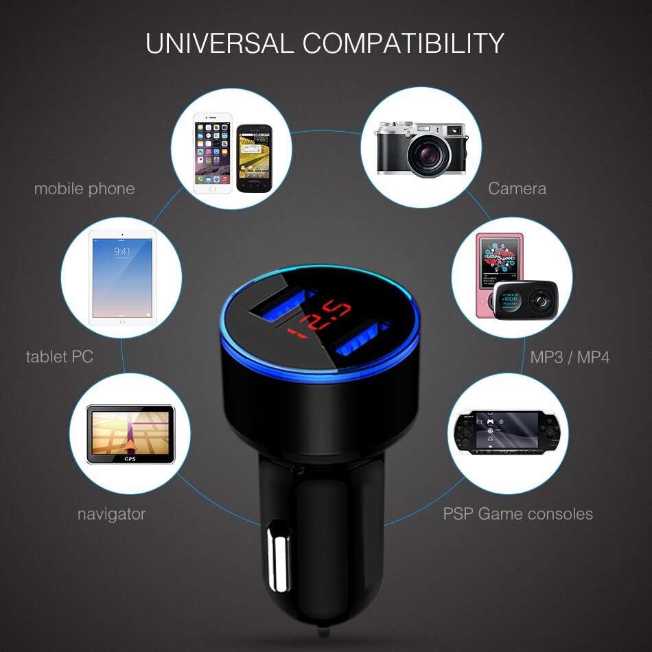 LED Display USB Car Charger Dual USB Adapter For Huawei Xiaomi Samsung For iPhone 11 Pro 7 8 Plus Mobile Phone LED-Car-Charger