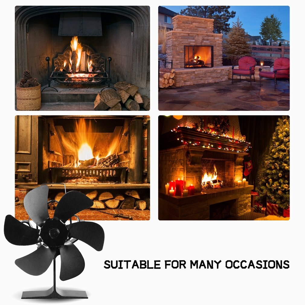 SF105G Fireplace Thermal Power Fan Portable 6-blade Aluminum Alloy Silent Fireplace Thermal Power Fan