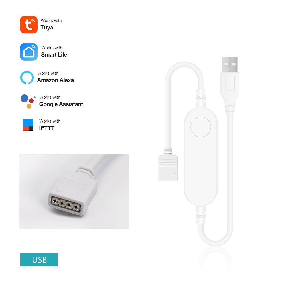 Tuya Smart WIFI LED Controller Work with Alexa Google Assistant Voice Control RGB LED Lights Strip 4pin RGB Single / Dual Output: 5V USB