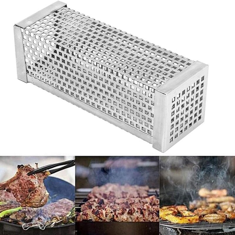 Barbecue Grill Roken Netto Pijp Roestvrij Stalen Pijp Houtnerf Barbecue Rook Doos Outdoor Camping Tool 2 Pack