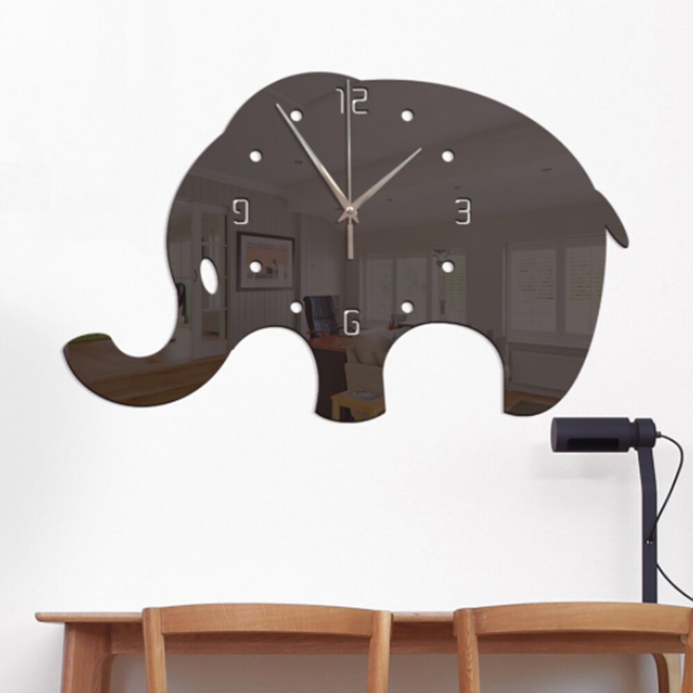 Animaux Éléphant Horloge Murale Décor À La Maison Moderne Miroir Effet Éléphants HORLOGE À FAIRE SOI-MÊME
