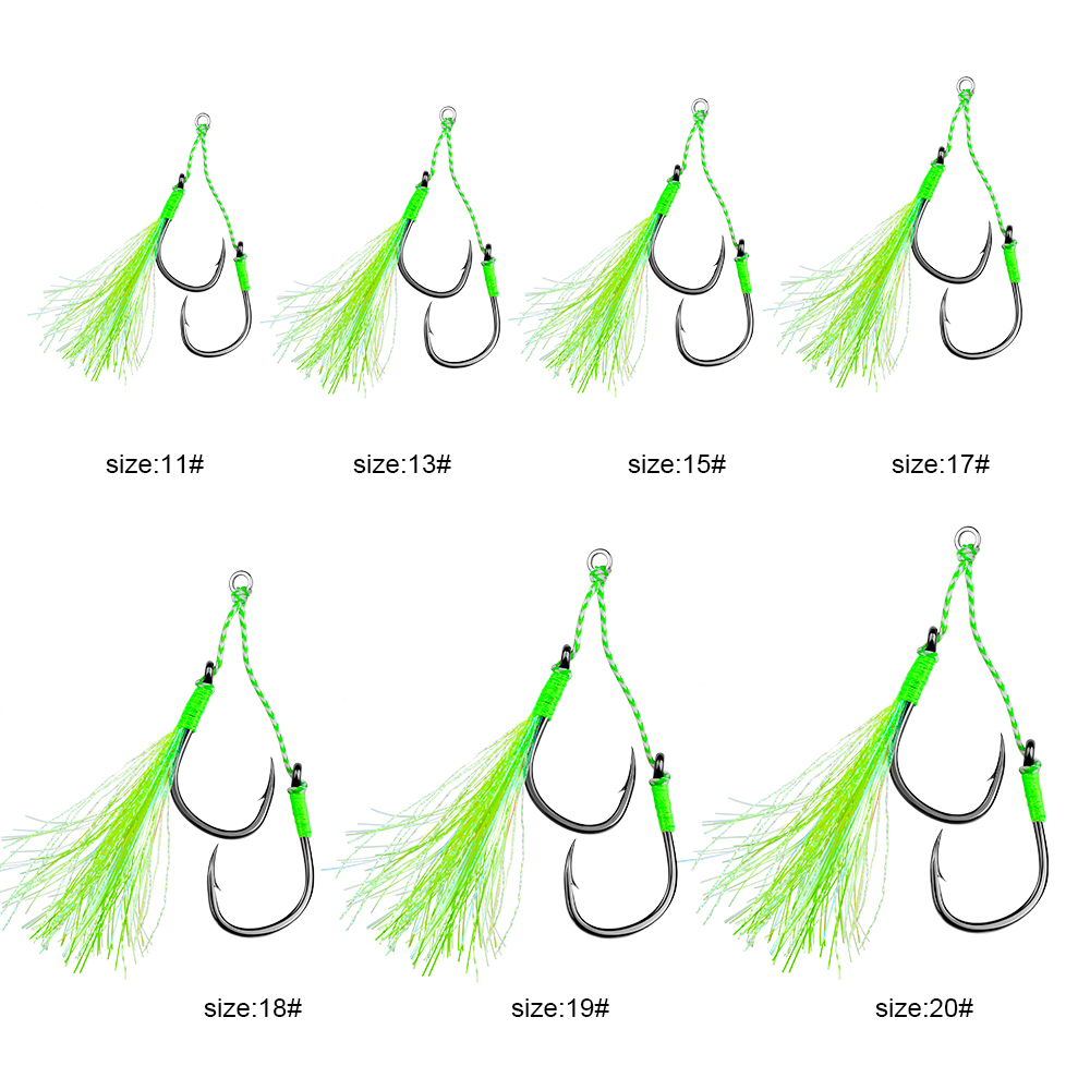 PROBEROS 5 uds luminoso con anzuelo de pesca con borla, anzuelos dobles con línea para pesca en agua salada y dulce, accesorios de pesca: 10