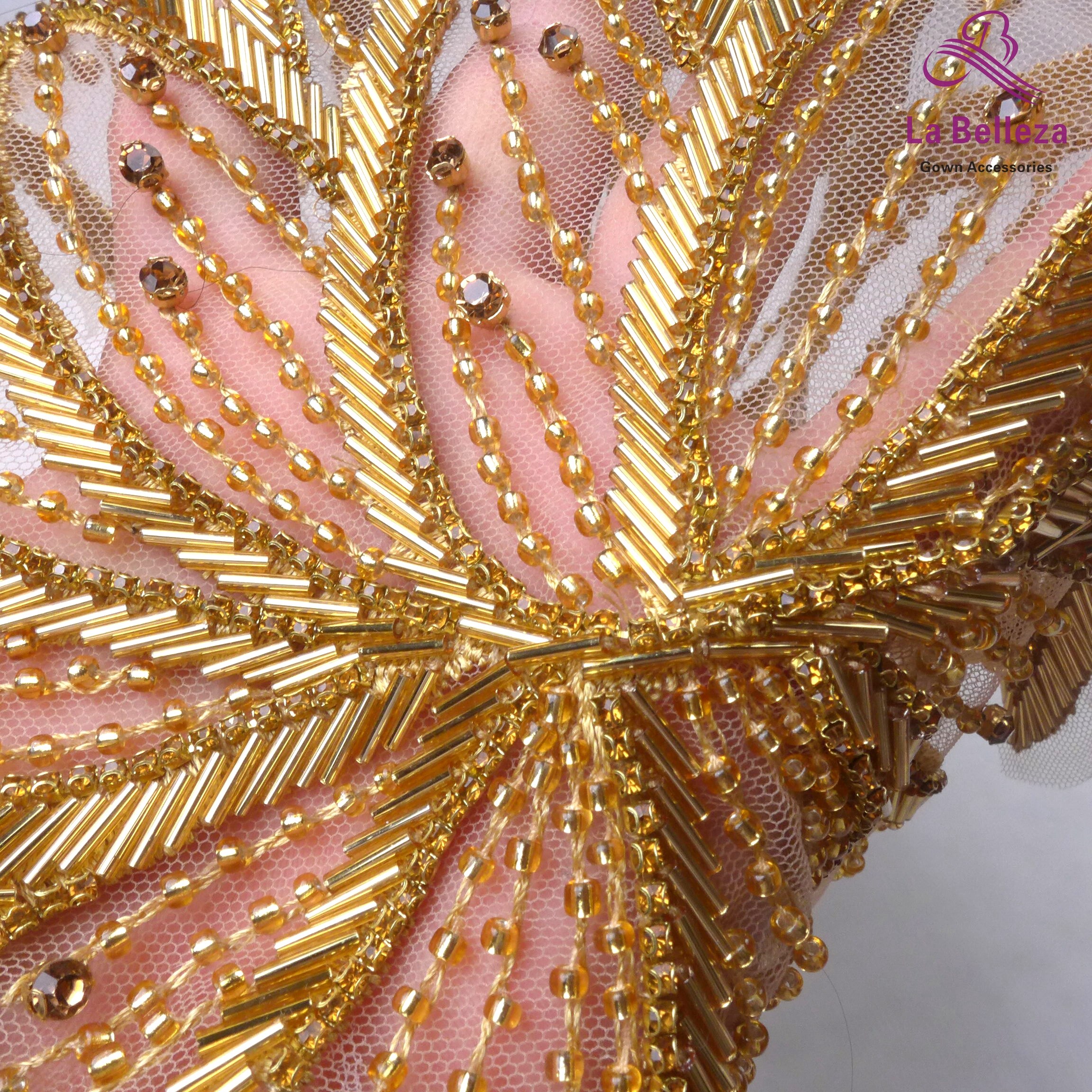 La Belleza Kralen Applique Patch, Grote Patch, Handgemaakte Crystal Rhinestones Gown Applique Accessoires, Goud Zwart Patch