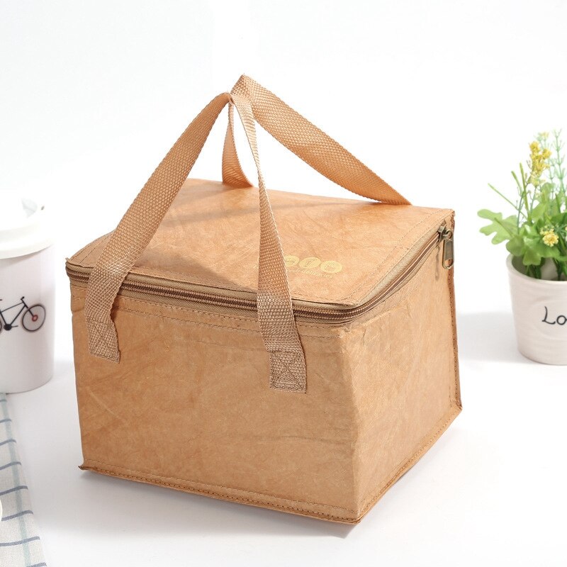 Reusable Brown Paper Lunch Bags Insulated Lunch Box DuPont Paper Aluminum Film Picnic Ice Bags: 22CM