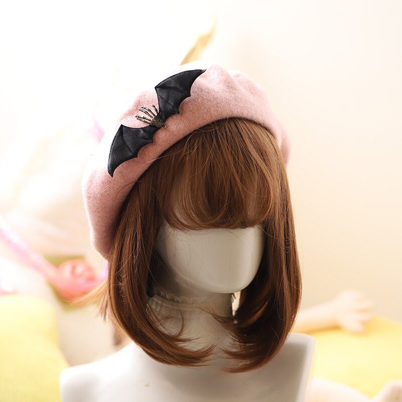 Qiu Dong Diablo Stijl Baret Gothic Lolita Bat Wing Skelet Handen Baret