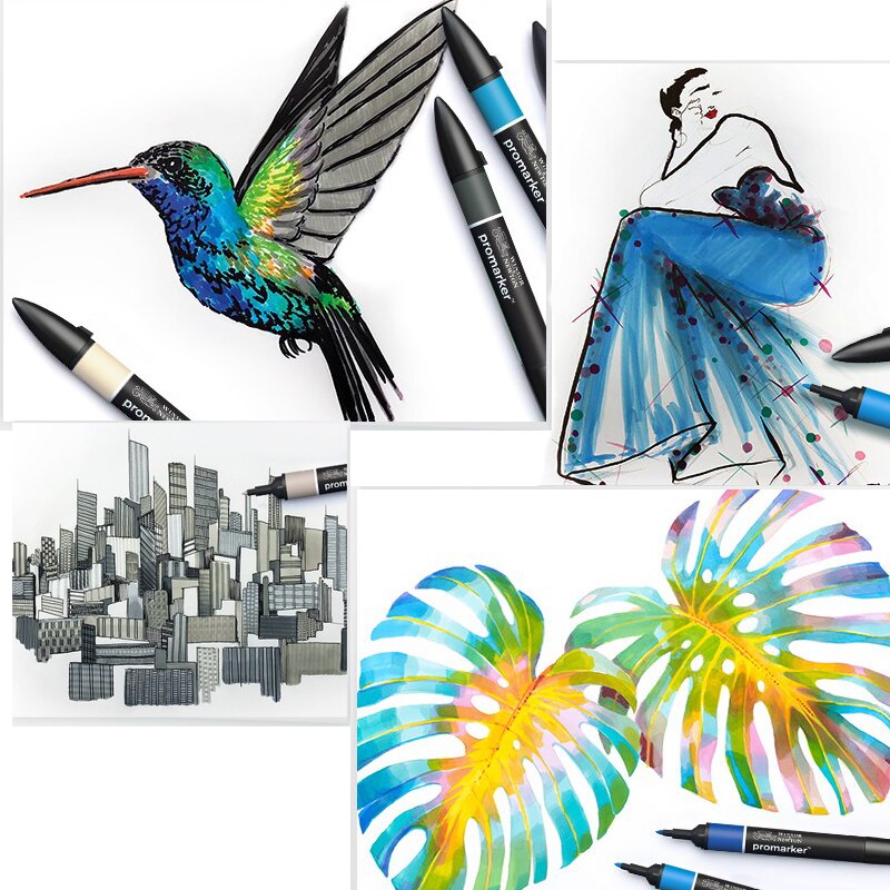 WINSOR &amp; NEWTON Promarker 6/12/24/48/96 Colors Set Twin/ Double Tip Alcohol Based Marker Pens Pro Marker For Artists