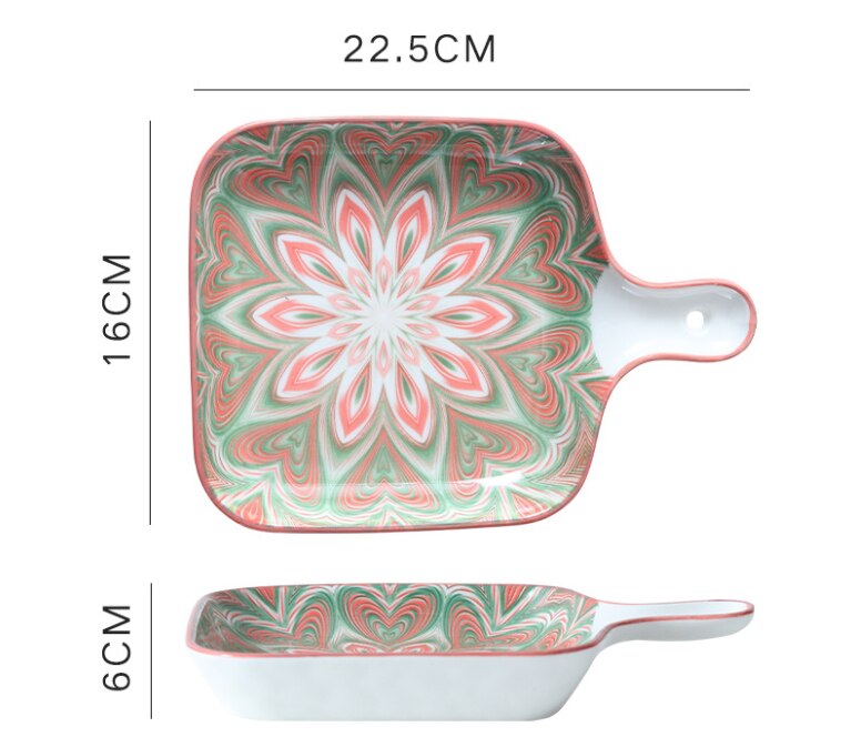 Bohemian Style Single Handle Square Baking Tray Ceramic Plate Household Dishes For Kitchen Utensils: 3