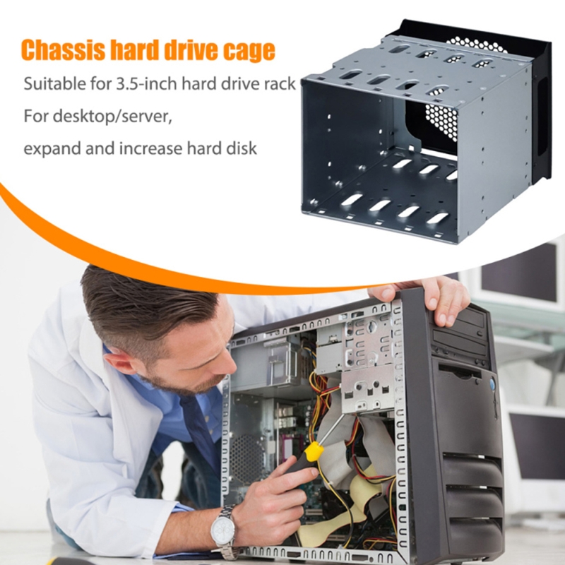 LX0B Hard Drive Cage Stainless Steel 5x3.5 Inch SATA SAS HDD Cage Rack Hard Driver Tray with Fan Space