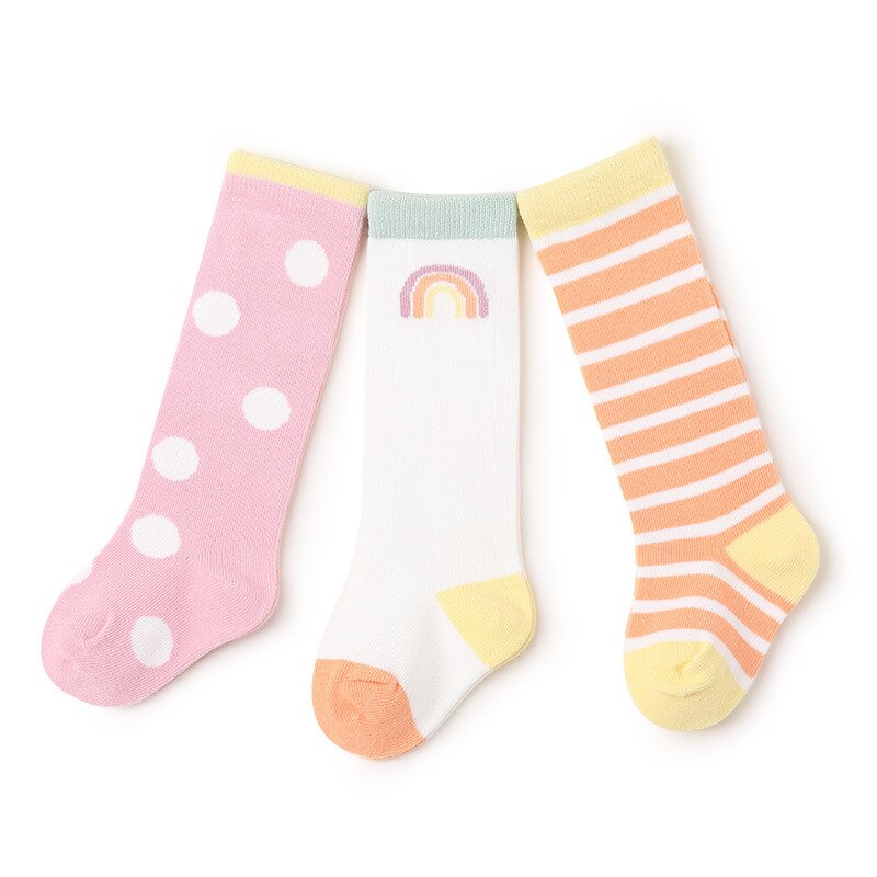 3 Pairs 0-5Y Baby Socks Soft Combed Cotton Polka Dot Newborn Knee High Long Socks Rainbow Color Tube Socks Boutique Boxed: 01 3 pairs / 3-5Y