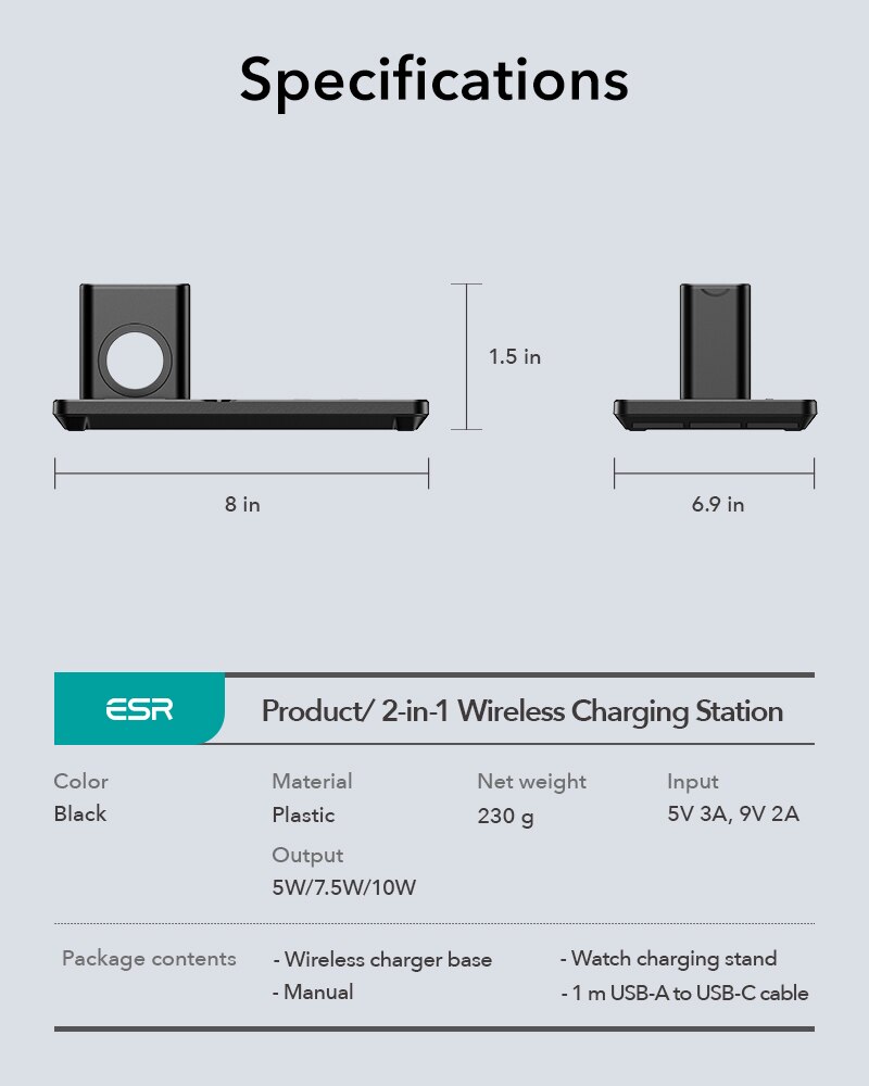 ESR Wireless Charger for iPhone 12 11 Pro Max for iWatch 5 4 3 Airpods Pro Fast Charger Detachable 2 in 1 Wireless Charging Pad