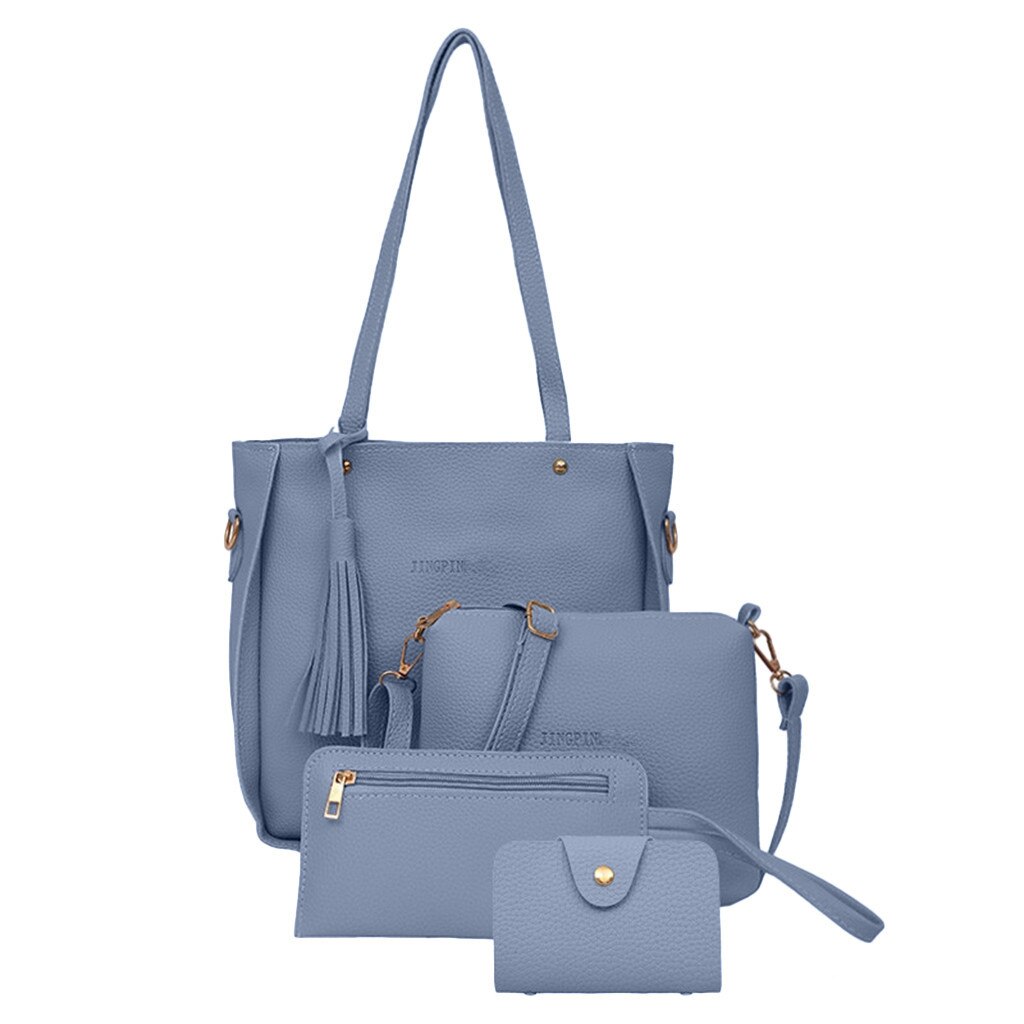 Maison Fabre Tassen Voor Vrouwen Vier Stuk Schoudertas Vrouwen Messenger Bag Lederen Portemonnee Vrouwen Mode Portemonnees en Handtas: Blue