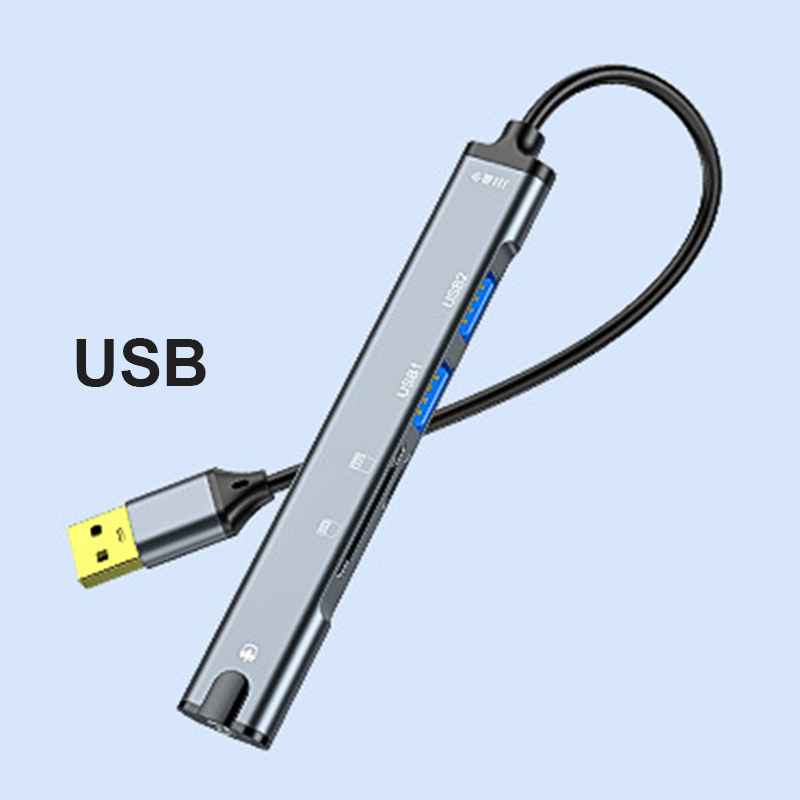 USB C HUB Kabel Splitter Type C naar USB Lader Verleng Adapter 3,5 mm Audio Geluidskaart Converter Meerdere TF Micro SD-kaartlezer: WHITE