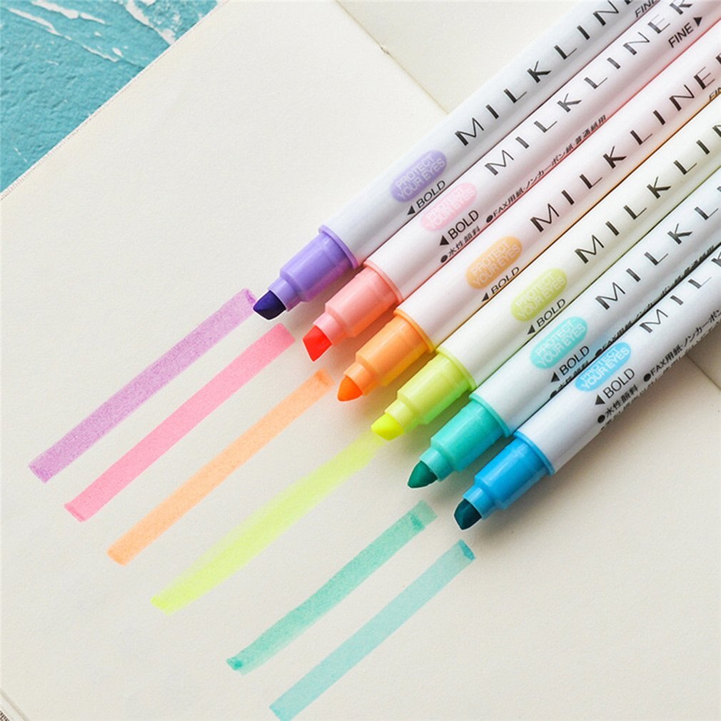 12Pcs/Set Mildliner Highlighter Pen Stationery Double Headed Fluorescent Marker Pen 12 Colors Mark Pen Cute Mildliner