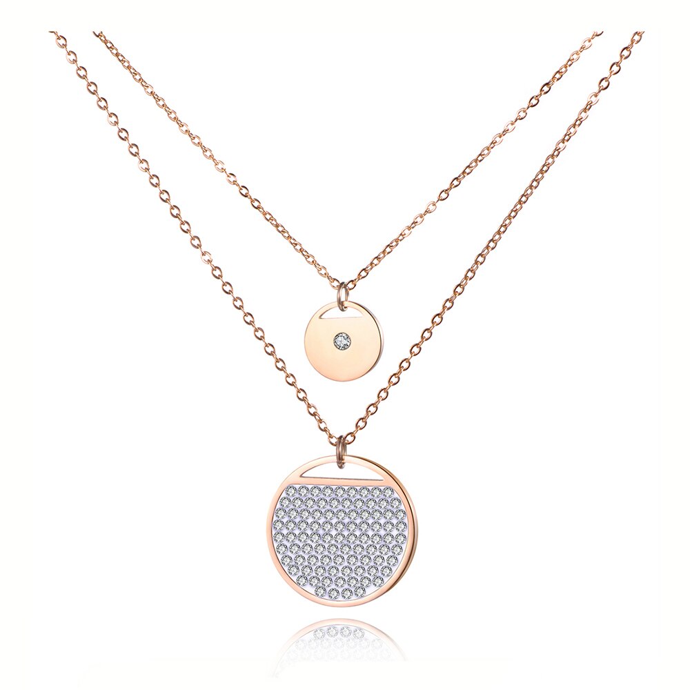 Lokaer Rvs Sieraden 2 Lagen Steentjes Ronde Vorm Ketting Rose Goud Kleur Ketting Jaar N18281: Default Title