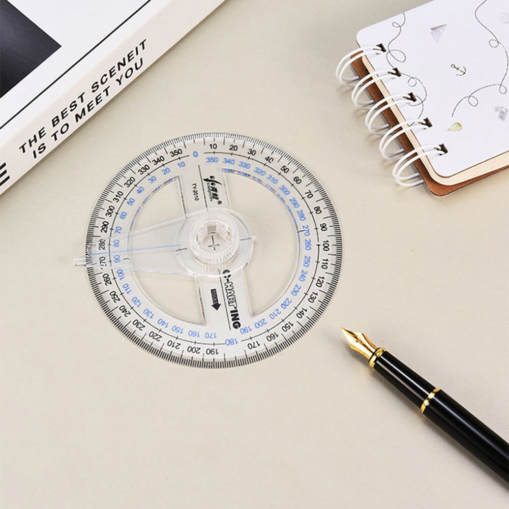 10cm All Circular Plastic 360 Degree Pointer Protractor Ruler Angle Finder Meter with Swing Arm for School Office Supplies