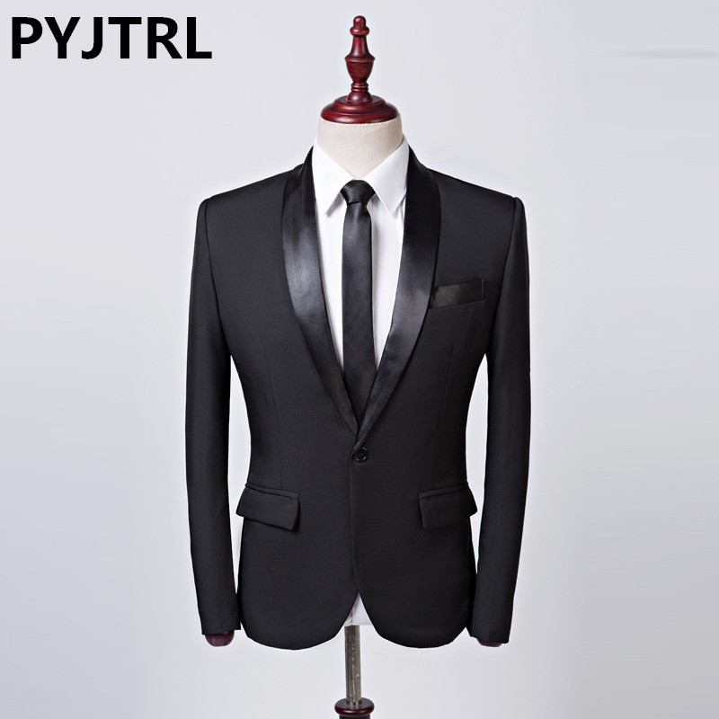 PYJTRL Brand Casual Mens Black Suit Jacket Banquet Party Wedding Groomsman Business Blazer Masculino Stage Costumes For Singers