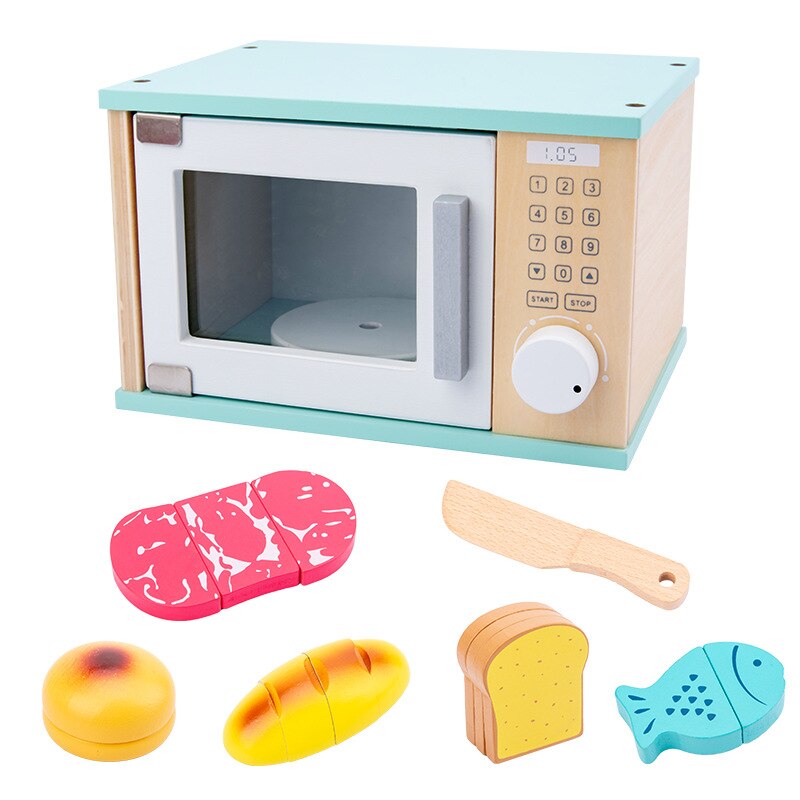 Børn træ foregiver legesæt simulering brødristere brødmaskine kaffemaskine blender bagesæt spil mixer køkken rolle legetøj: Sort