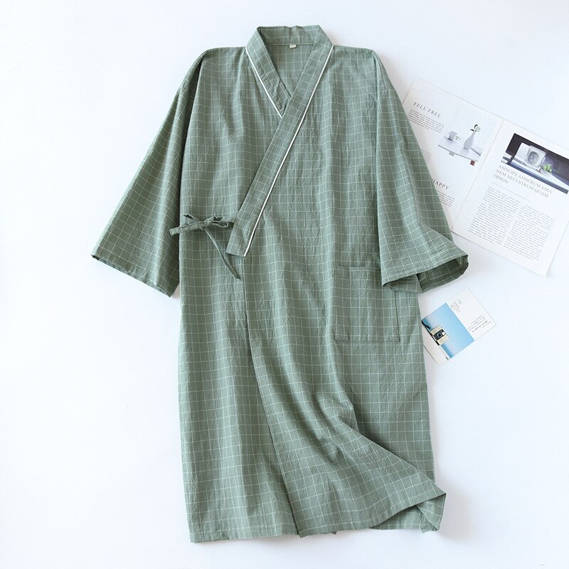 Spring Summer Thin Men'S Kimono Cotton Crepe Men'S Nightgown Summer Nightdress Large Size Yukata Sweat Steamed Clothes Kimono