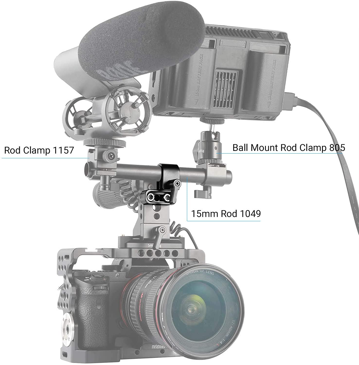 SmallRig Universial 15mm Rod Clamp with 1/4" Hole Screw Slot Camera Rig for Monitor Microphone Support 1493